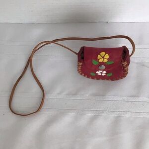 Handcrafted Floral Red Leather purse
